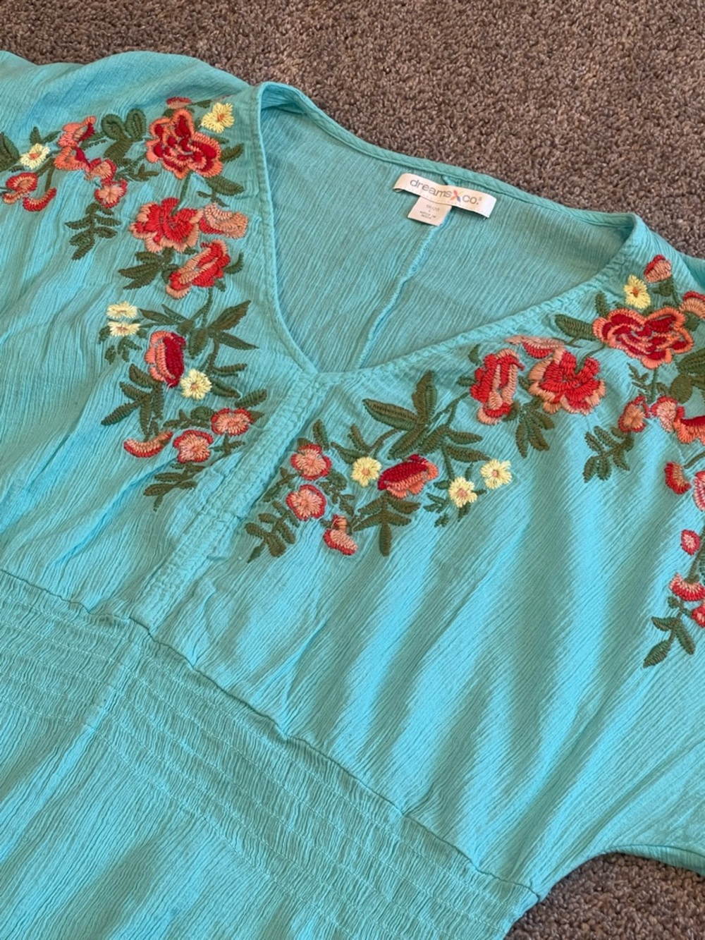 Dreams & Co Aqua Embroidered Floral Cotton Boho Midi Maxi Dress L 18/20 - Picture 2 of 8